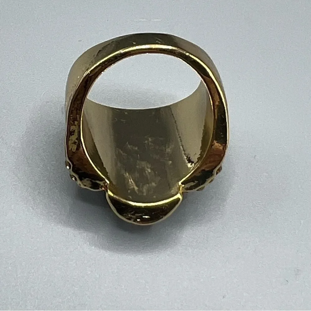 Men’s Rhinestone Gold-Tone Skull Ring Size 10